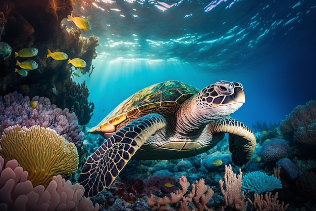 Adult sea turtle in the ocean