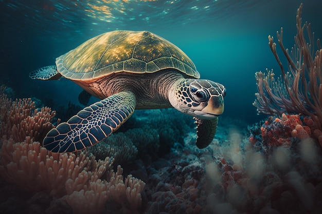 Adult sea turtle in the ocean