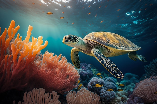 Adult sea turtle in the ocean