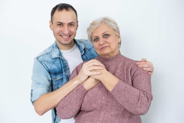 Adult son and his aging mother.