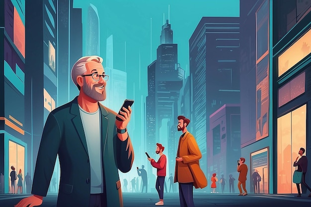 Adult talking cell phone concept illustration