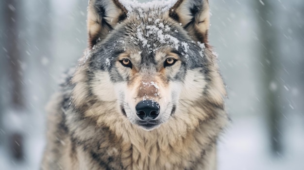 Adult wolf in winter snow Generative AI