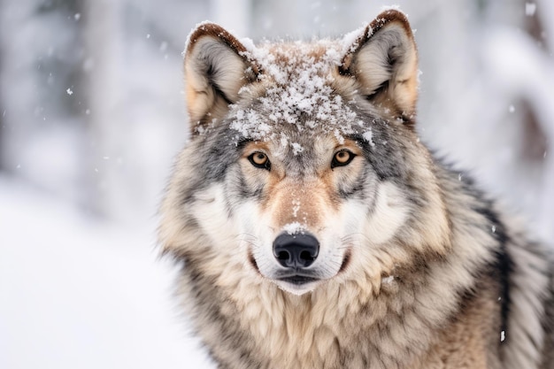 Adult wolf in winter snow Generative AI