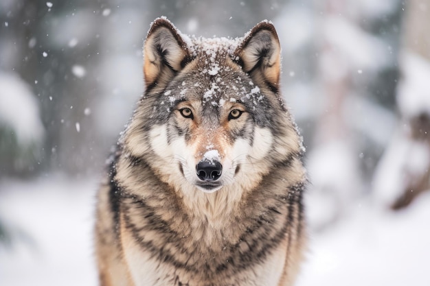 Adult wolf in winter snow Generative AI