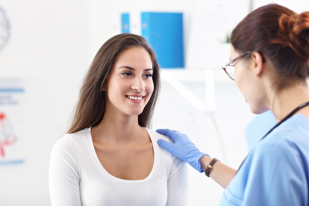 adult woman having a visit at female doctor's office