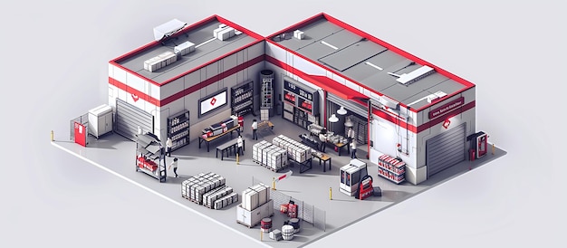 Advanced AI in 3D Manufacturing Futuristic Isometric Warehouse