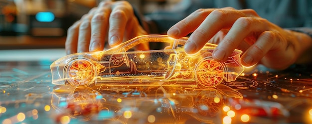 Photo advanced engineer using holographic car control system