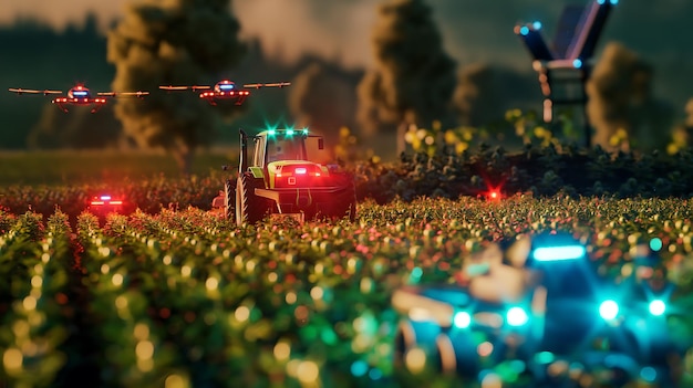 Advanced Farming with 5G Drones and Autonomous Tractors in a HighTech Agricultural Scene