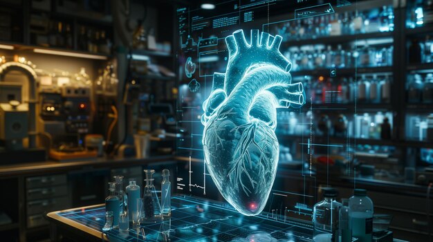 Advanced Heart Simulation Displayed in Modern Laboratory With HighTech Equipment and Research Tools