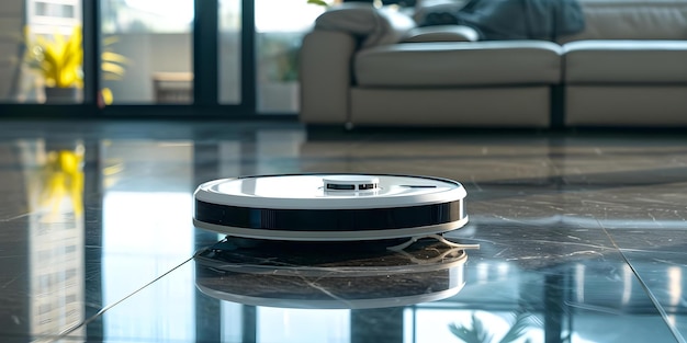 Advanced home cleaning robot using cuttingedge technology for efficient cleaning Concept Smart Home Robotics Cleaning Technology Efficiency Innovation