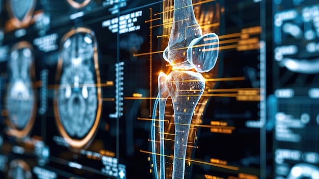 Advanced medical imaging of human bone and brain scans showcasing digital interface and data visualization for healthcare and diagnostics