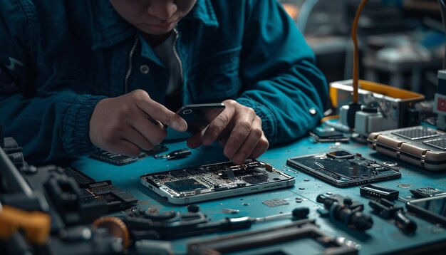 Photo advanced mobile repair a technician using modern equipment for fixes