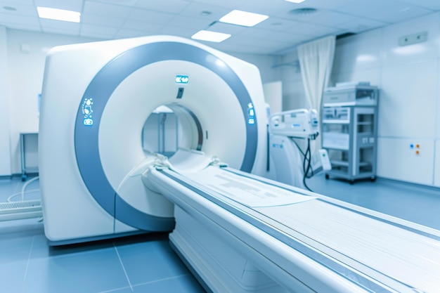 Photo advanced mri or ct scan machine in hospital lab as wide banner with copy space area