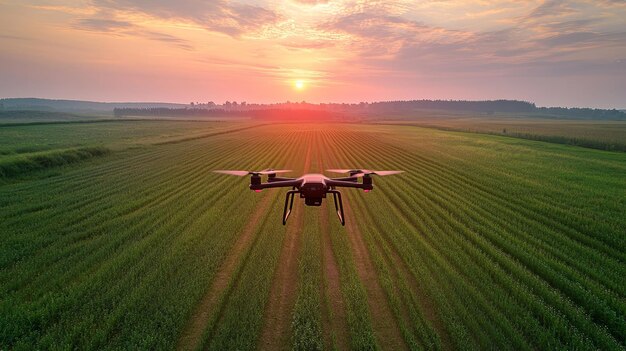 Photo advanced precision farming smart agriculture drone flying in the rural sky