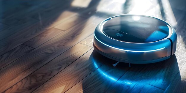 Photo advanced robotic vacuum cleaner designed for hardwood floors with smart home automation features concept robotic vacuums hardwood floors smart home automation advanced features