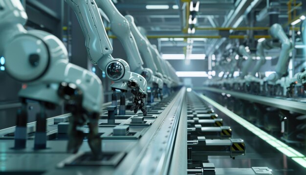 Photo advanced robotics operating on an automated assembly line in a hightech facility