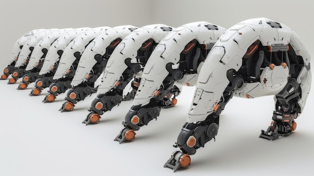 Photo advanced robotics technology on display humanoid robots in a row