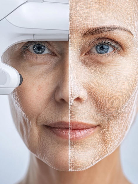 Photo advanced skin analysis showcasing age contrast and treatment