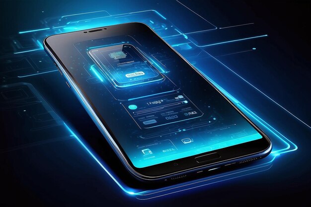 Advanced Technology Concept with Smartphone and Glowing Data Phone integrated