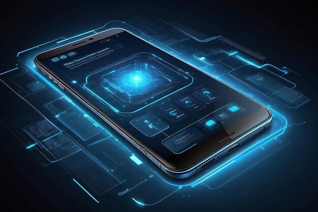 Advanced Technology Concept with Smartphone and Glowing Data Phone integrated