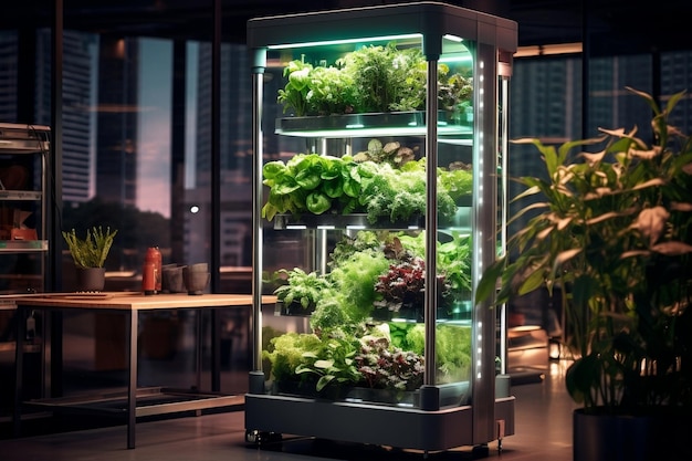 An Advanced Vertical Farm with LED Grow Lights Hydroponics and Automated EnergyEfficient Systems Generative AI