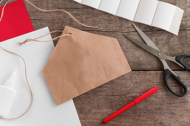 Advent calendar for Christmas and New Year blank for a gift envelope with a rope holder for hanging