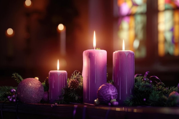 Advent Candles In Church Three Purple And One Pink As A Catholic Symbol