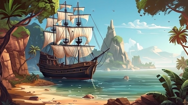 Adventure Awaits Pirate Ship on a Tropical Island