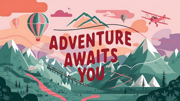 Photo adventure awaits you colorful background and text tshirt design motivational quote illustration typography