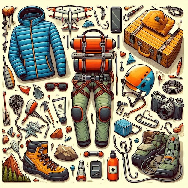 Adventure Equipment Camping Climbing Illustration