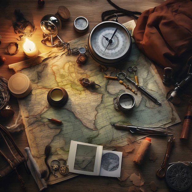 adventure and exploration with a map compass and outdoor gear