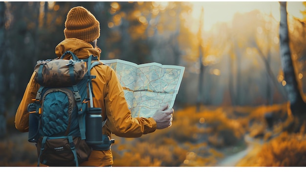 Adventure in Focus Backpacker Studying Map on Trail HighRes Image Capturing Exploration Spirit i