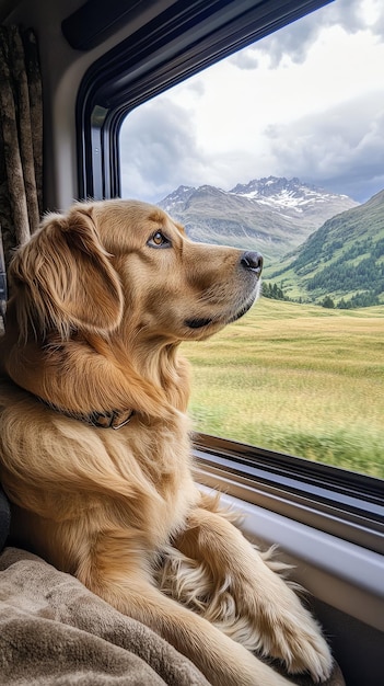 Adventure on four paws dog enjoys the view from the motorhome