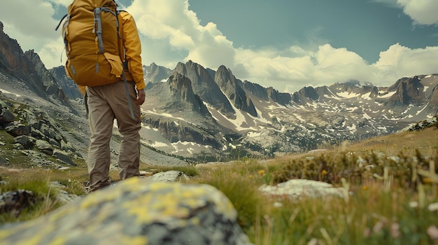 Adventure Seeker Energetic Traveler Exploring Mountain Landscape