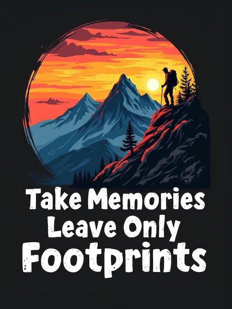 Adventure TShirt Design Hiker on Peak with Bold Quote and Graffiti Style