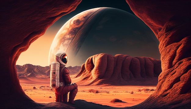 Adventurous astronaut explores creative Mars planet