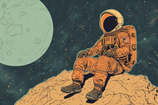 Adventurous Astronaut sitting on planet Generate Ai