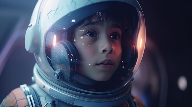 Adventurous child astronaut digital art illustration Generative AI