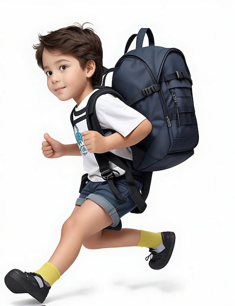 Adventurous Child with Backpack Embarking on Journey White Background