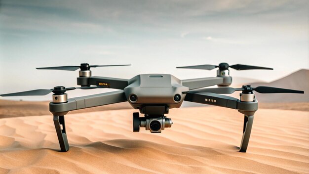 Photo adventurous dji drone in desert landscape perfect for aerial photography and exploration