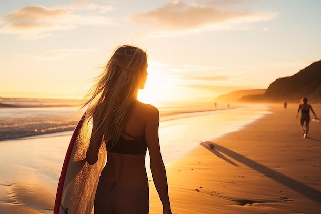 Adventurous female surfer having fun at the beach in summer