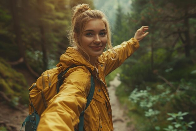 Adventurous Girlfriend on Mountain Trail