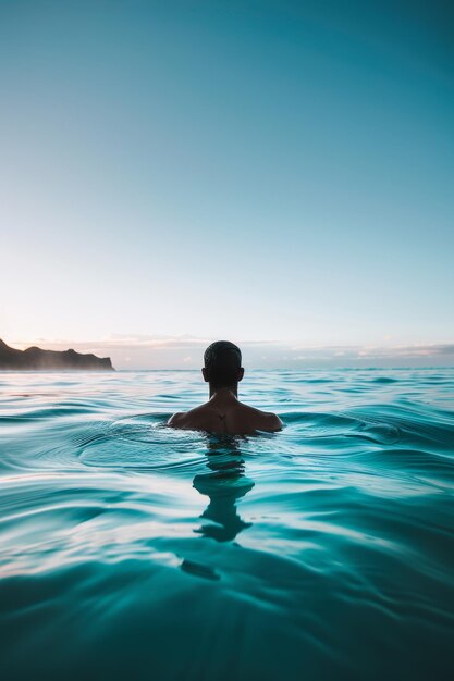 Photo adventurous ocean swim with vast horizon open water freedom and exploration