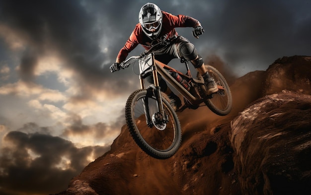 Adventurous Youth Mountain Biker Executing a Dirt Jump Generative AI