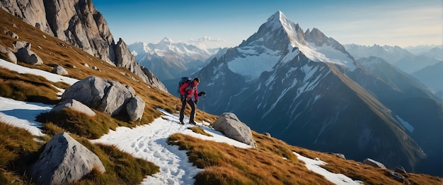 for advertisement and banner as Alpine Adventure Capturing the thrill of high altitude mountain land