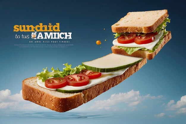 Photo advertisement for food with floating sandwich