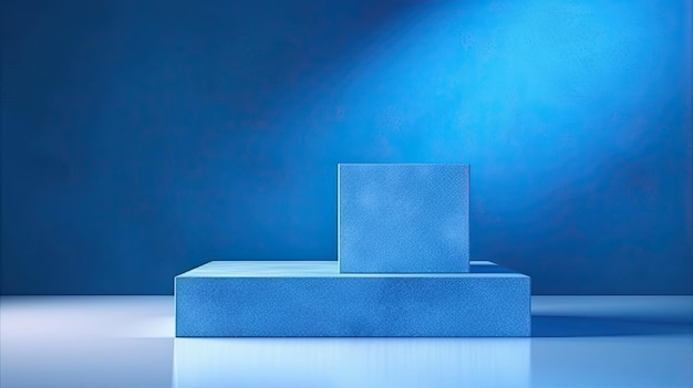 Advertising Blue background for product presentation with shadows and light Empty cubic podium Generative Ai