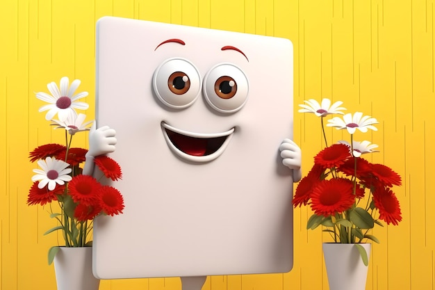 Photo advertising board with cute cartoon character