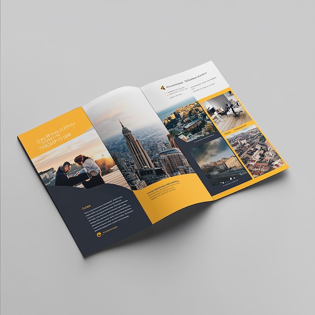 Photo advertising brochures template presenting company product