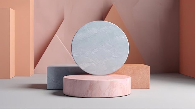 Advertising Stone podium geometry Abstract pastel geometric shape blank platform Empty showcase pedestal product display for cosmetic presentation Generative Ai